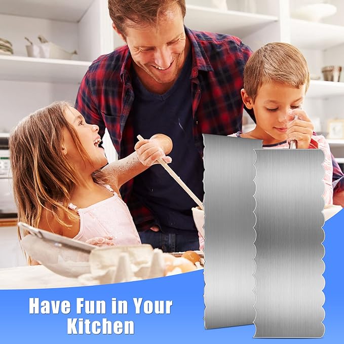 Geiserailie 4 Pcs Metal Cake Comb Scraper, 9 Inch Double Sided 4 Style