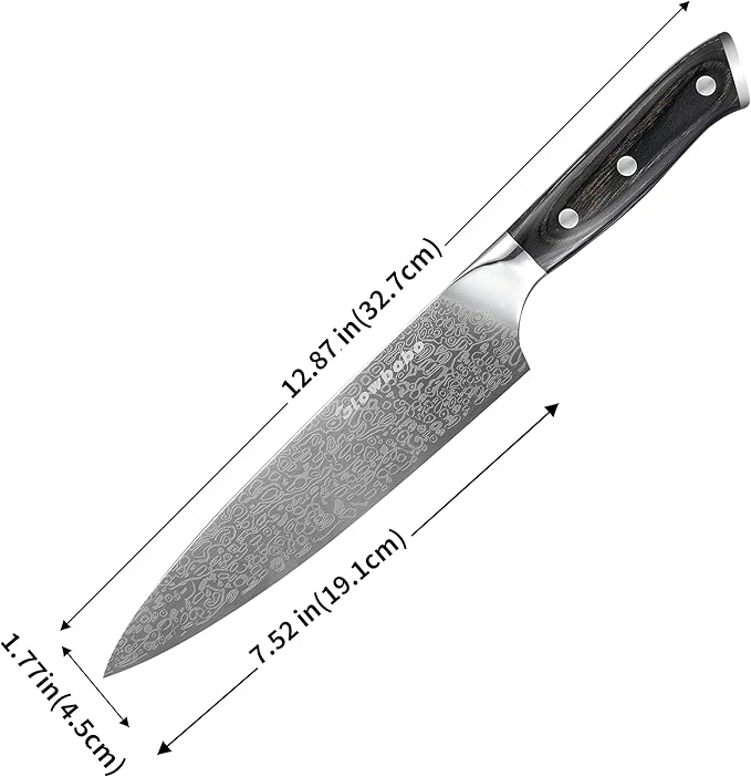 Glowbobo 8 Inch Chef's Knife, High Carbon Stainless Steel Kitchen Knife with Sharpener & Finger Guard, Professional Sharp Cooking Knife for Home & Meat Cutting, with Ergonomic wood Handle and Gift Box