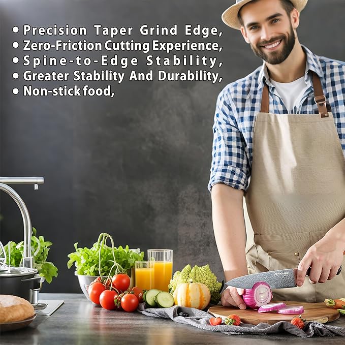 Glowbobo 8 Inch Chef's Knife, High Carbon Stainless Steel Kitchen Knife with Sharpener & Finger Guard, Professional Sharp Cooking Knife for Home & Meat Cutting, with Ergonomic wood Handle and Gift Box