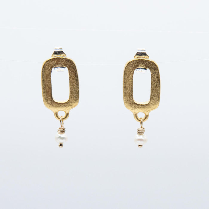 Gold Rectangle Drop Stud Earrings