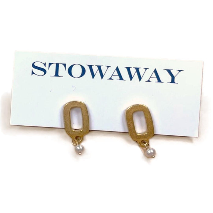 Gold Rectangle Drop Stud Earrings