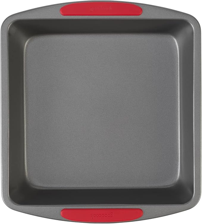 GoodCook MegaGrip Baking Pan with Silicone Grip Handles Square Non-Stick Heavy-Gauge Steel Cake Pan Baking Dish for Brownies Bread Cake Baked Goods & More, Dishwasher Safe, 8x8-Inch,