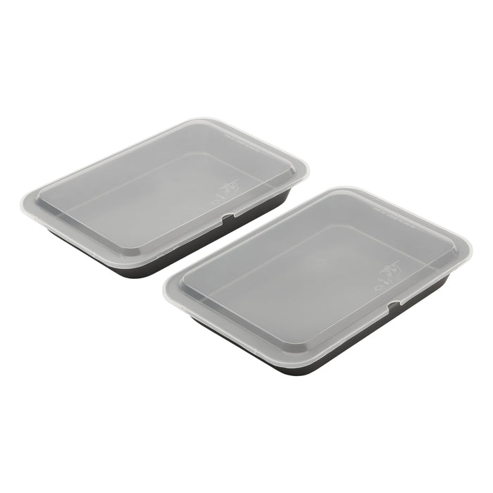 GoodCook Set of 2 Nonstick Steel 13" x 9" Cake Baking Pans with Covers, Gray