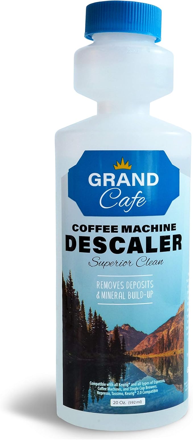 Grand Cafe Universal Descaling Solution - Coffee Maker Descaler and Cleaner for Keurig, Nespresso, DeLonghi & Single-Serve Espresso Machines - Perfect Measure Bottle (20 oz, 5 uses per bottle)