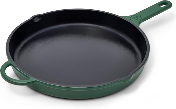 Great Jones 12 Inch Cast-Iron Enameled Skillet (Broccoli) - Safe to 500°F