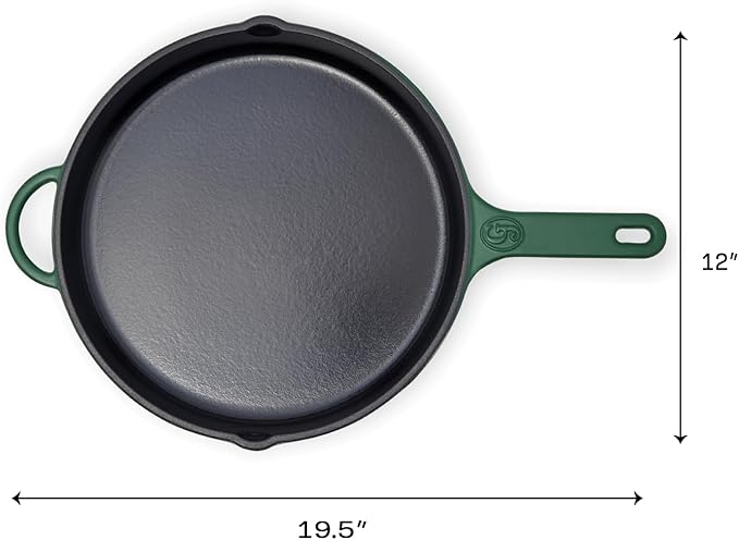 Great Jones 12 Inch Cast-Iron Enameled Skillet (Broccoli) - Safe to 500°F