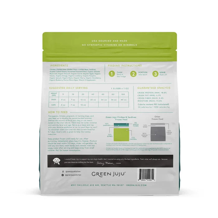Green Juju Dog Frozen Raw Food Chicken & Sardine
