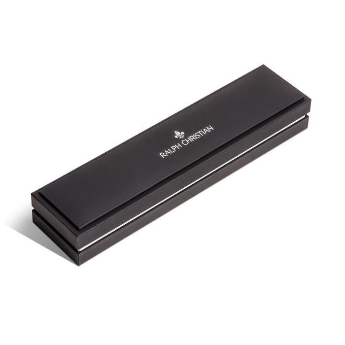Black rectangular Ralph Christian jewelry box with subtle silver edges designed to showcase the Green Silicone Strap With Rose Gold Buckle, reflecting bold luxury style.