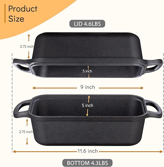GRMImosa Cast Iron Loaf Pan with Lid, 9x5 Inch Sourdough Baking Pan