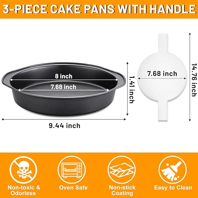 Gymdin 8 Inch Cake Pan - 3PCS Carbon Steel Round Cake Pans with 100 Pieces Parchment Paper, Non-stick & Easy Demolding, Non-toxic & Healthy