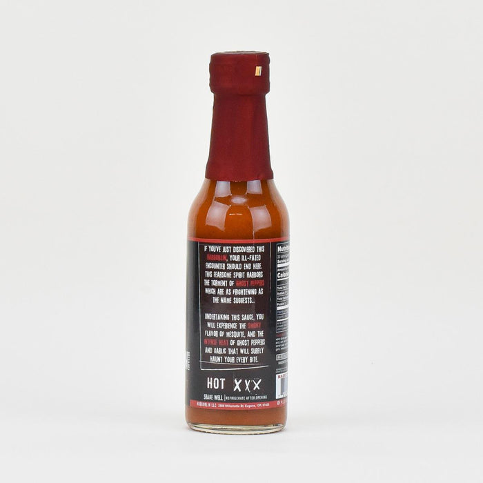 Habgoblin Smoky Ghost Hot Sauce, 5oz back of bottle