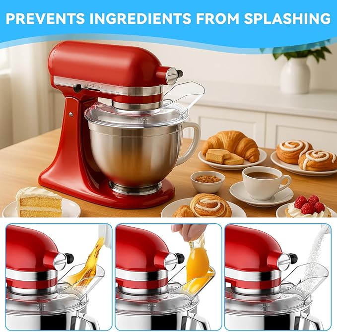 HAEGCKCA Pouring Shield for Kitchenaid Mixer, Splash Guard for Kitchenaid Tilt-Head Stand Mixers 4.5-5 Quart, Stand Mixer Pouring Shield for Kitchenaid Stainless Steel, Glass, Ceramic Bowls