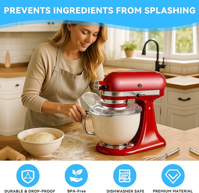 HAEGCKCA Pouring Shield for Kitchenaid Mixer, Splash Guard for Kitchenaid Tilt-Head Stand Mixers 4.5-5 Quart, Stand Mixer Pouring Shield for Kitchenaid Stainless Steel, Glass, Ceramic Bowls