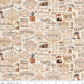 Coffee Time Text Cream Cotton Fabric