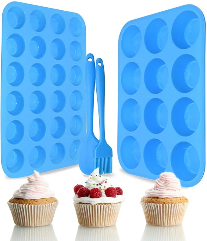 Helpcook Silicone Muffin Pan Cupcake Set,Non-Stick 12 Cups and Mini 24 Cups
