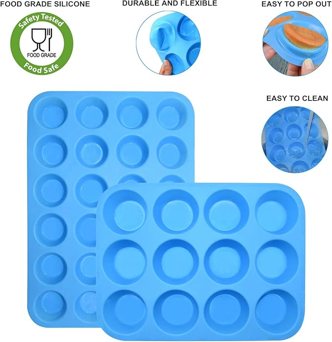 Helpcook Silicone Muffin Pan Cupcake Set,Non-Stick 12 Cups and Mini 24 Cups