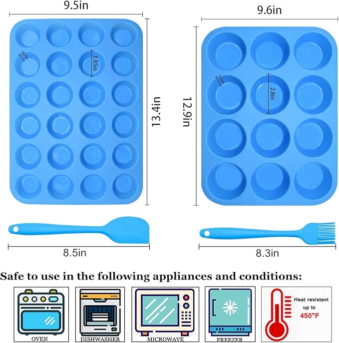 Helpcook Silicone Muffin Pan Cupcake Set,Non-Stick 12 Cups and Mini 24 Cups