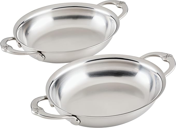 Hestan Provisions Oval Roasting Pan and Au Gratin Baking Dish, Clad Stainless Steel - Oven Safe 600F, Kitchen to Table Presentation, Dishwasher Safe
