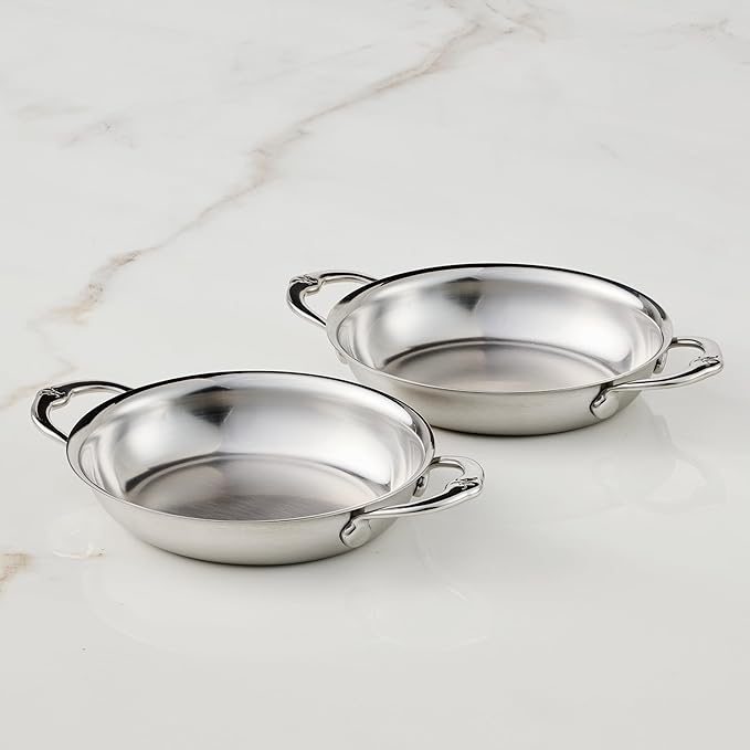 Hestan Provisions Oval Roasting Pan and Au Gratin Baking Dish, Clad Stainless Steel - Oven Safe 600F, Kitchen to Table Presentation, Dishwasher Safe