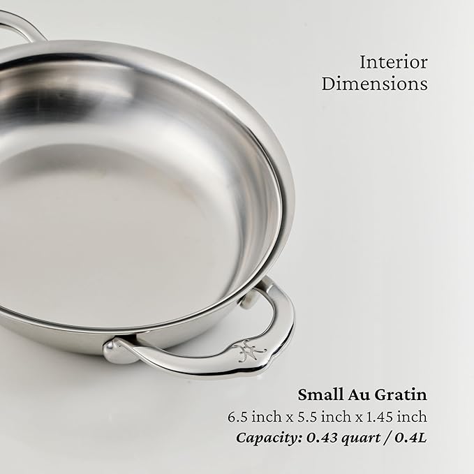Hestan Provisions Oval Roasting Pan and Au Gratin Baking Dish, Clad Stainless Steel - Oven Safe 600F, Kitchen to Table Presentation, Dishwasher Safe