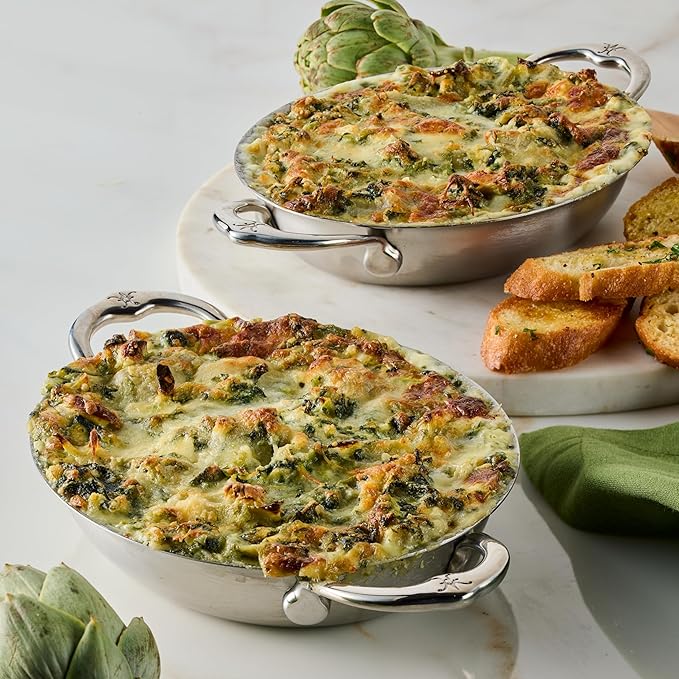 Hestan Provisions Oval Roasting Pan and Au Gratin Baking Dish, Clad Stainless Steel - Oven Safe 600F, Kitchen to Table Presentation, Dishwasher Safe