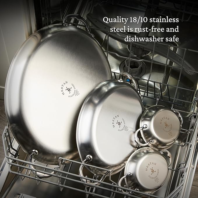 Hestan Provisions Oval Roasting Pan and Au Gratin Baking Dish, Clad Stainless Steel - Oven Safe 600F, Kitchen to Table Presentation, Dishwasher Safe