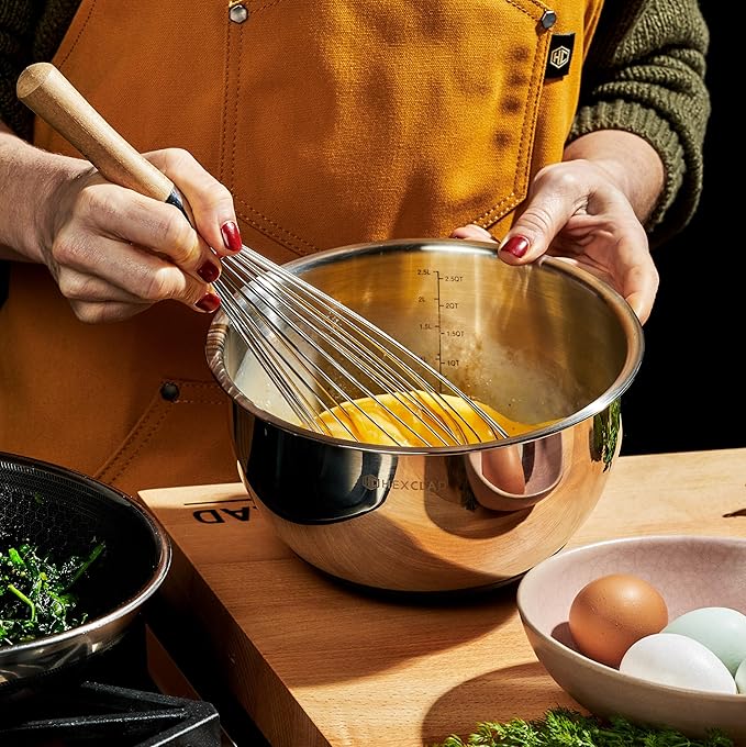 HexClad 3 Piece Stainless Steel Mixing Bowl Set with Vacuum Seal Lids