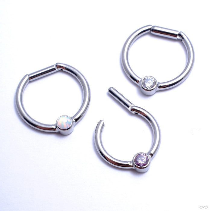 Hinged Ring with Bezel-set Gemstone in Titanium from Intrinsic with Assorted Stones