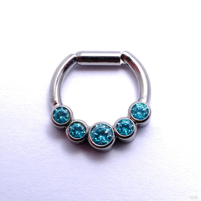 Hinged Ring with Five Bezel-set Gemstones in Titanium from Intrinsic with Mint CZ