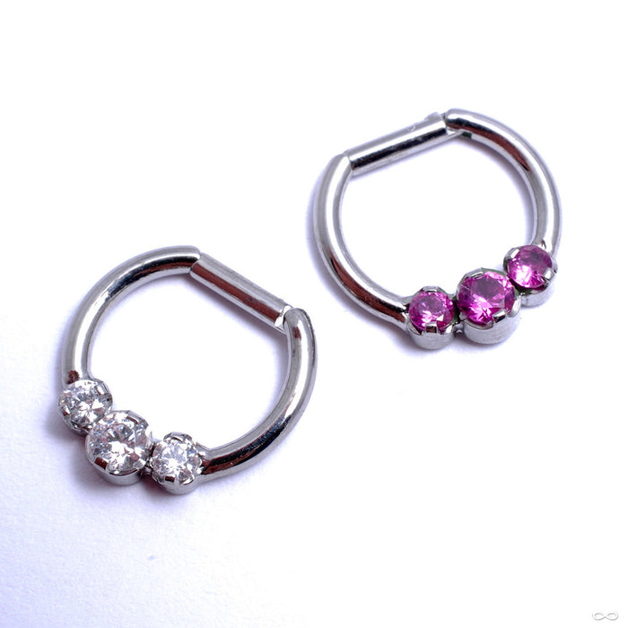 Hinged Ring with Three Prong-set Gemstones in Titanium from Intrinsic with assorted stones