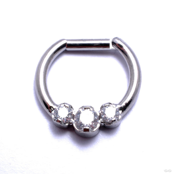 Hinged Ring with Three Prong-set Gemstones in Titanium from Intrinsic with Clear CZ