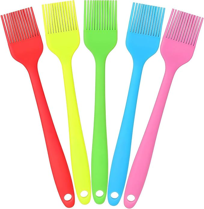 Hokisei Silicone Basting Pastry Brush, 5 PCS Heat Resistant Food Brush Set, One-Piece Design, Stainless Steel Core Oil Brush of Baking, BBQ, Spreading Oil, Butter, Grilling, Marinade, Dishwasher Safe