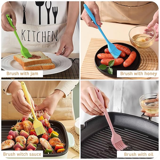 Hokisei Silicone Basting Pastry Brush, 5 PCS Heat Resistant Food Brush Set, One-Piece Design, Stainless Steel Core Oil Brush of Baking, BBQ, Spreading Oil, Butter, Grilling, Marinade, Dishwasher Safe