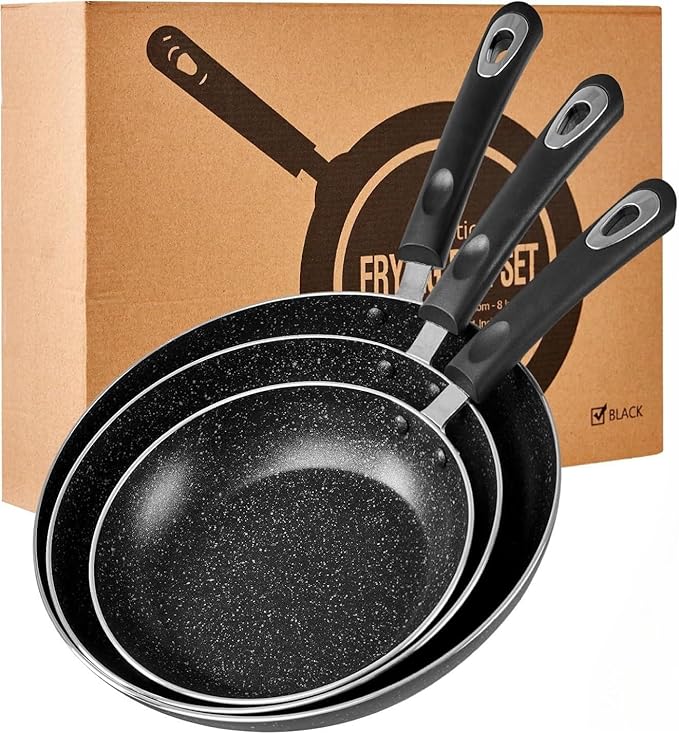 HooJay Nonstick Frying Pan Set-3-Pieces Skillet Set Induction Compatible,8 Inch,9.5 Inch and 11 Inch Omelette Pan with Bakelite Handles
