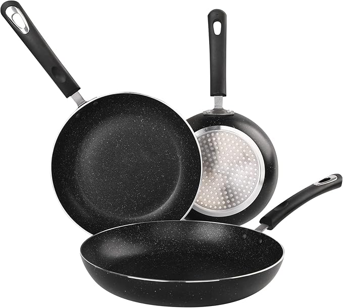 HooJay Nonstick Frying Pan Set-3-Pieces Skillet Set Induction Compatible,8 Inch,9.5 Inch and 11 Inch Omelette Pan with Bakelite Handles