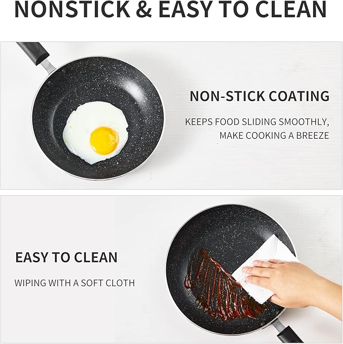 HooJay Nonstick Frying Pan Set-3-Pieces Skillet Set Induction Compatible,8 Inch,9.5 Inch and 11 Inch Omelette Pan with Bakelite Handles