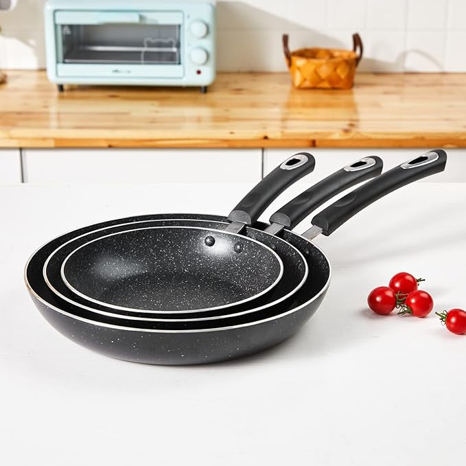 HooJay Nonstick Frying Pan Set-3-Pieces Skillet Set Induction Compatible,8 Inch,9.5 Inch and 11 Inch Omelette Pan with Bakelite Handles