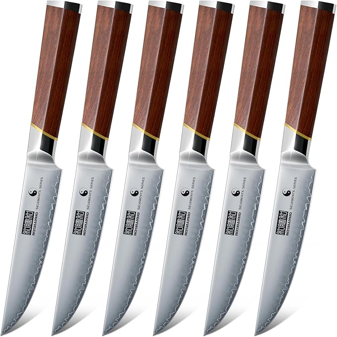 HOSHANHO Steak Knife Set of 6, Professional 4.5" Non Serrated Steak Knives