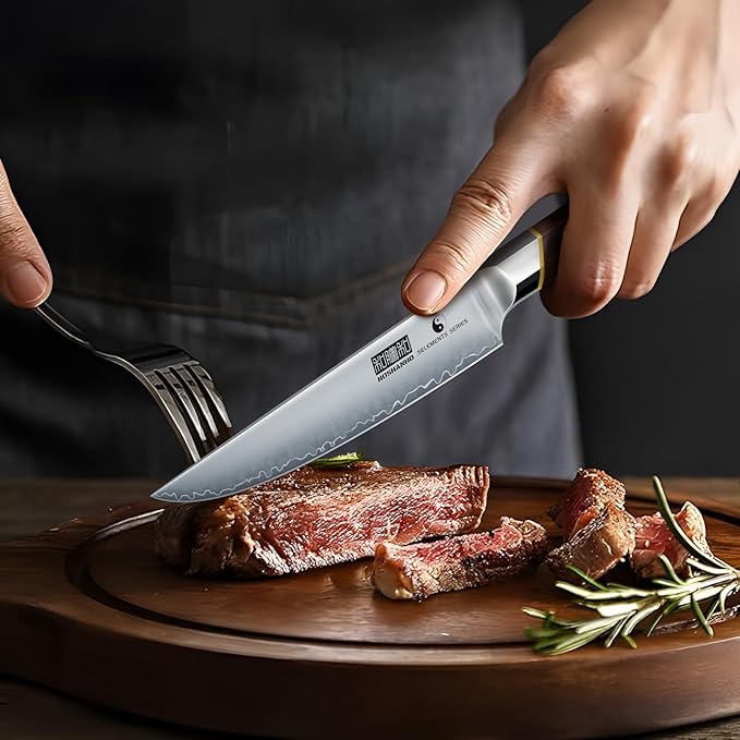 HOSHANHO Steak Knife Set of 6, Professional 4.5" Non Serrated Steak Knives