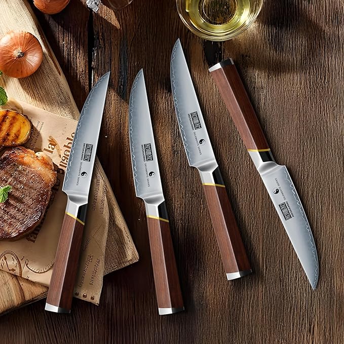 HOSHANHO Steak Knife Set of 6, Professional 4.5" Non Serrated Steak Knives