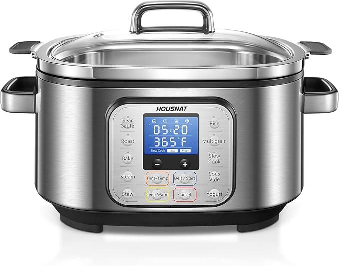 HOUSNAT Slow Cooker 6 Quart 10-in-1 Programmable Stainless Steel Pot