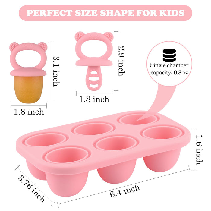 HUAKENER Mini Popsicle Molds, Silicone Popsicle Mold for Toddlers, 6-Cavity Ice Pop Molds with Handle for Making Healthy Baby Food, Breastmilk Popsicle (Pink)