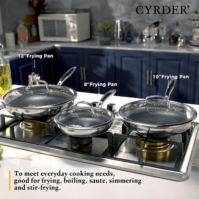 Hybrid Non Stick Frying Pans Set | CYRDER Stainless Steel Skillet Set