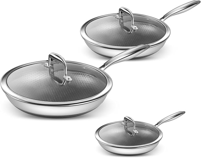 Hybrid Non Stick Frying Pans Set | CYRDER Stainless Steel Skillet Set