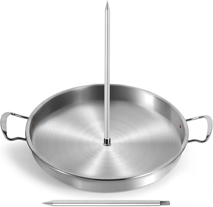 IDAKOS Food-grade 304 Stainless Steel Vertical Skewer Stand with Drip Pan, Anti-Tilt Spit Rack for BBQ Oven Al Pastor Shawarma Kebab