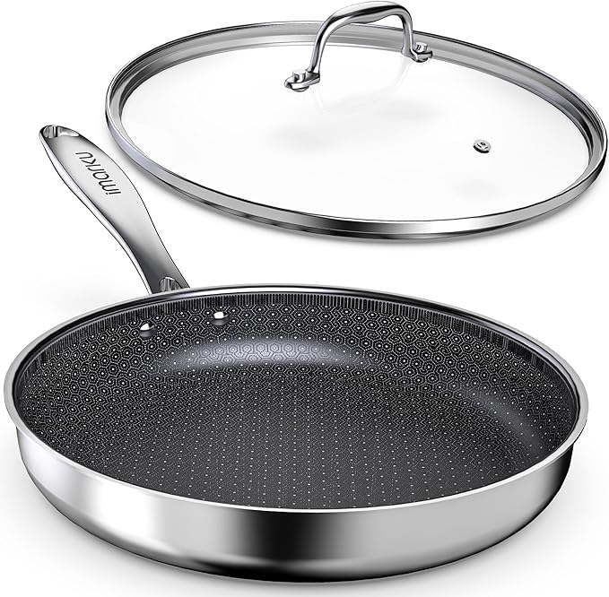 imarku 12" Non Stick Frying Pan with Lid, 5.5-Quart Deep Skillet