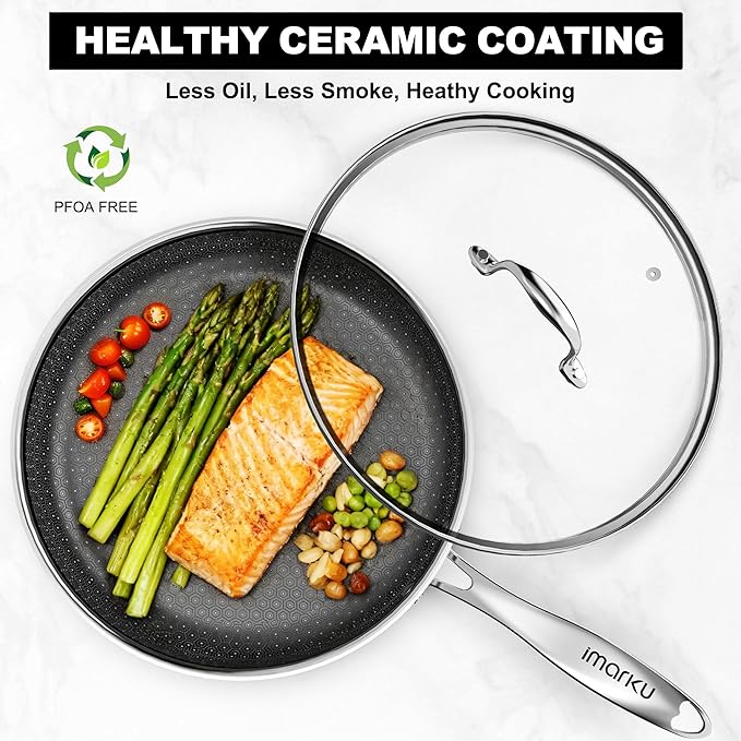 imarku 12" Non Stick Frying Pan with Lid, 5.5-Quart Deep Skillet