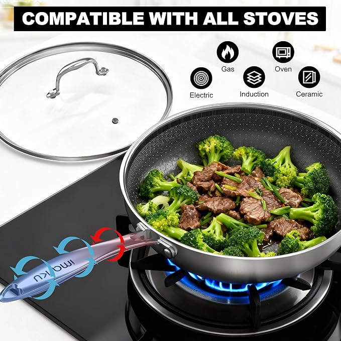 imarku 12" Non Stick Frying Pan with Lid, 5.5-Quart Deep Skillet