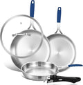 Inqibee 8.5-10-12 Inch Stainless Steel Pans Set with Lid, Detachable Handle