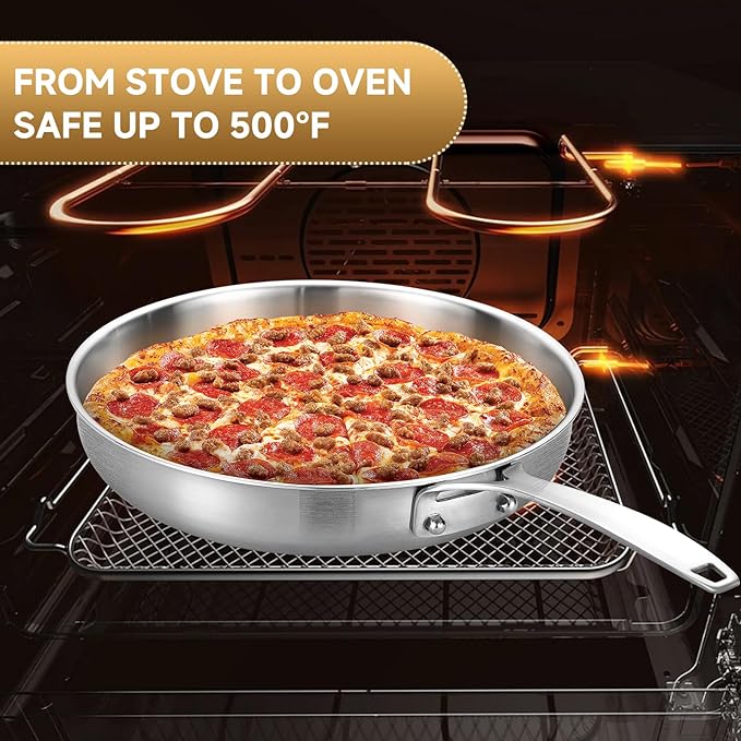 Inqibee 8.5-10-12 Inch Stainless Steel Pans Set with Lid, Detachable Handle